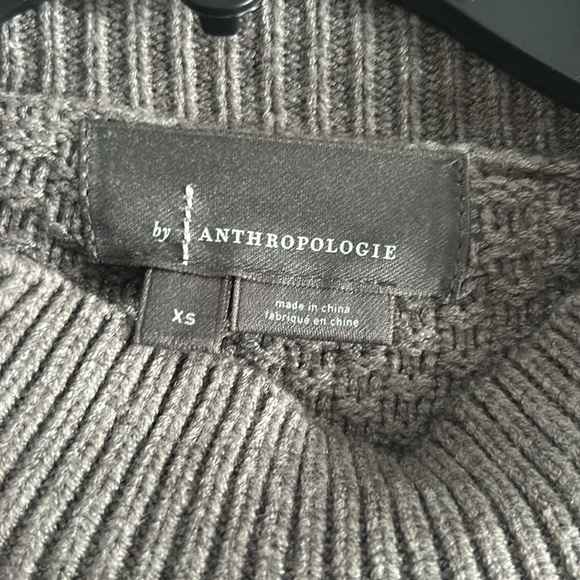 By Anthropologie Cropped Cable-Knit Sweater SZ XS Gray Mock Neck Full Sleeve - Picture 6 of 12
